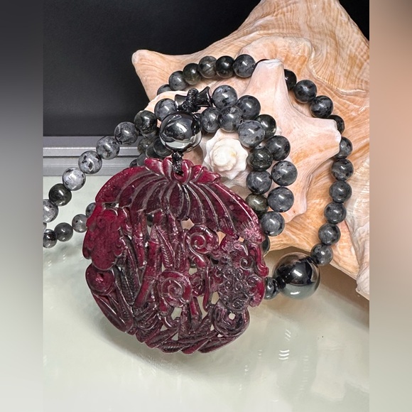 LABRADORITE + HEMATITE NATURAL STONES NECKLACE - Picture 3 of 16